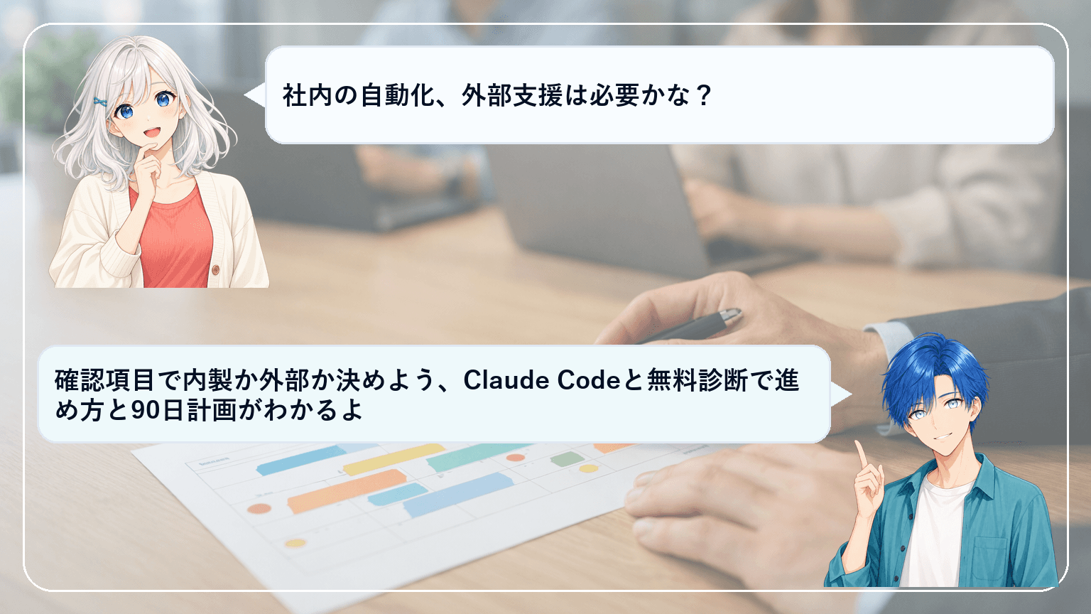 Claude Codeの導入支援・伴走コンサルは必要?中小企業が90日で自動化を定着させる設計図【無料診断の活用法】のアイキャッチ画像