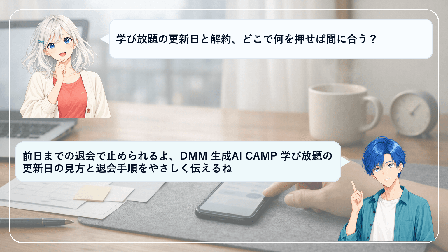 DMM 生成AI CAMP 学び放題の解約・再開・休会ガイド|初月で迷わず判断するポイントのアイキャッチ画像