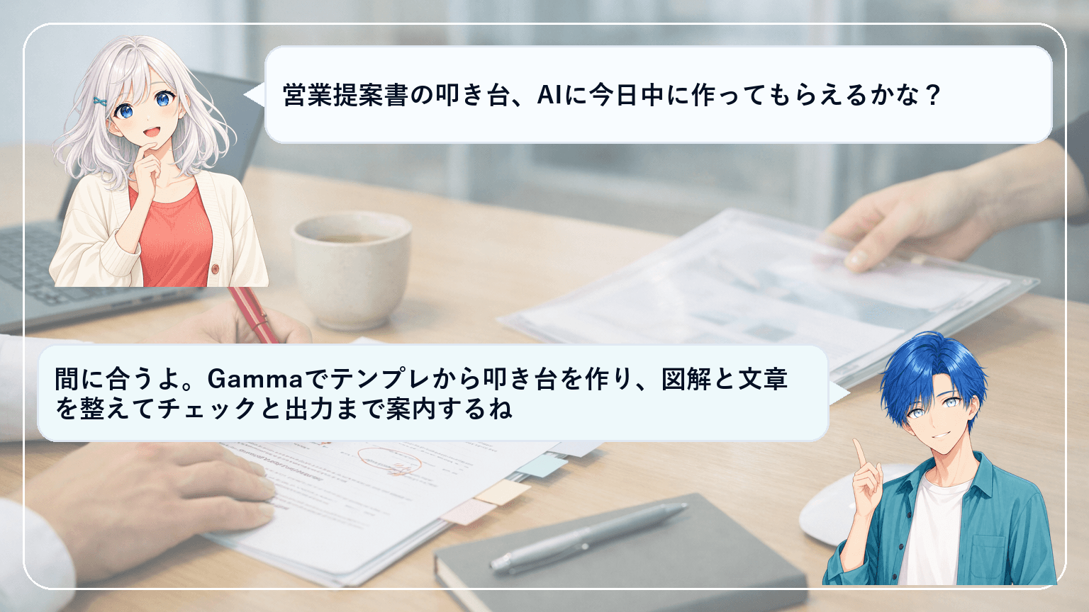 営業提案書をAIで10〜30分の叩き台にする作り方|Gammaで構成→素材→生成→レビュー→承認→出力までのアイキャッチ画像