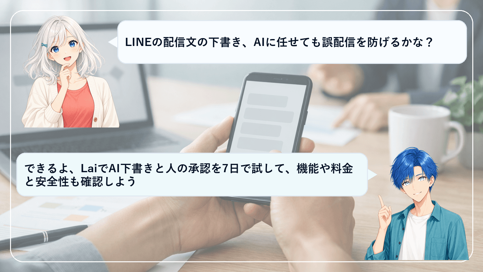 Lai(エルエーアイ)の評判は?“AIが下書き→人が承認”でLINE運用を安全に効率化する7日トライアル計画【機能・料金・安全性】のアイキャッチ画像