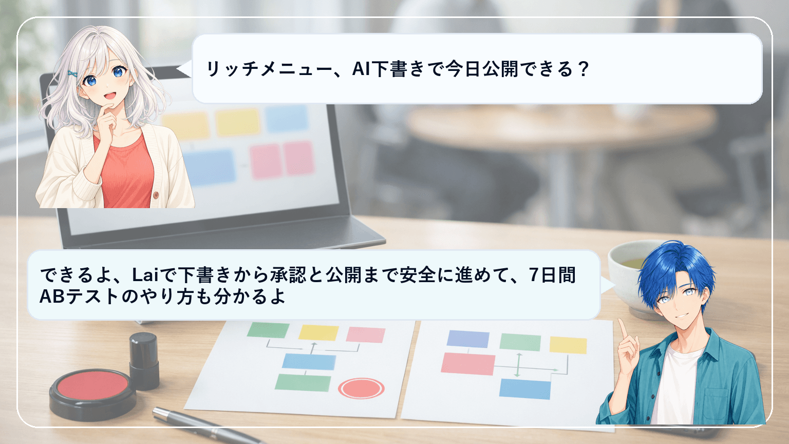 Laiでリッチメニューを下書き→承認→公開する手順|安全運用とABテストまでのアイキャッチ画像